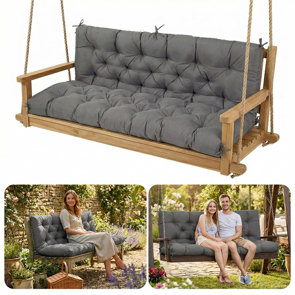 MusyVocay porch swing cushion with waterproof outer fabric for outdoor protection.