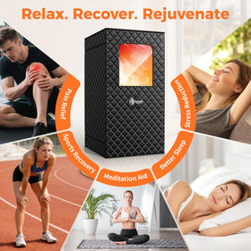 Mutama Sauna Box five-layer fabric keeps heat inside and floors dry.