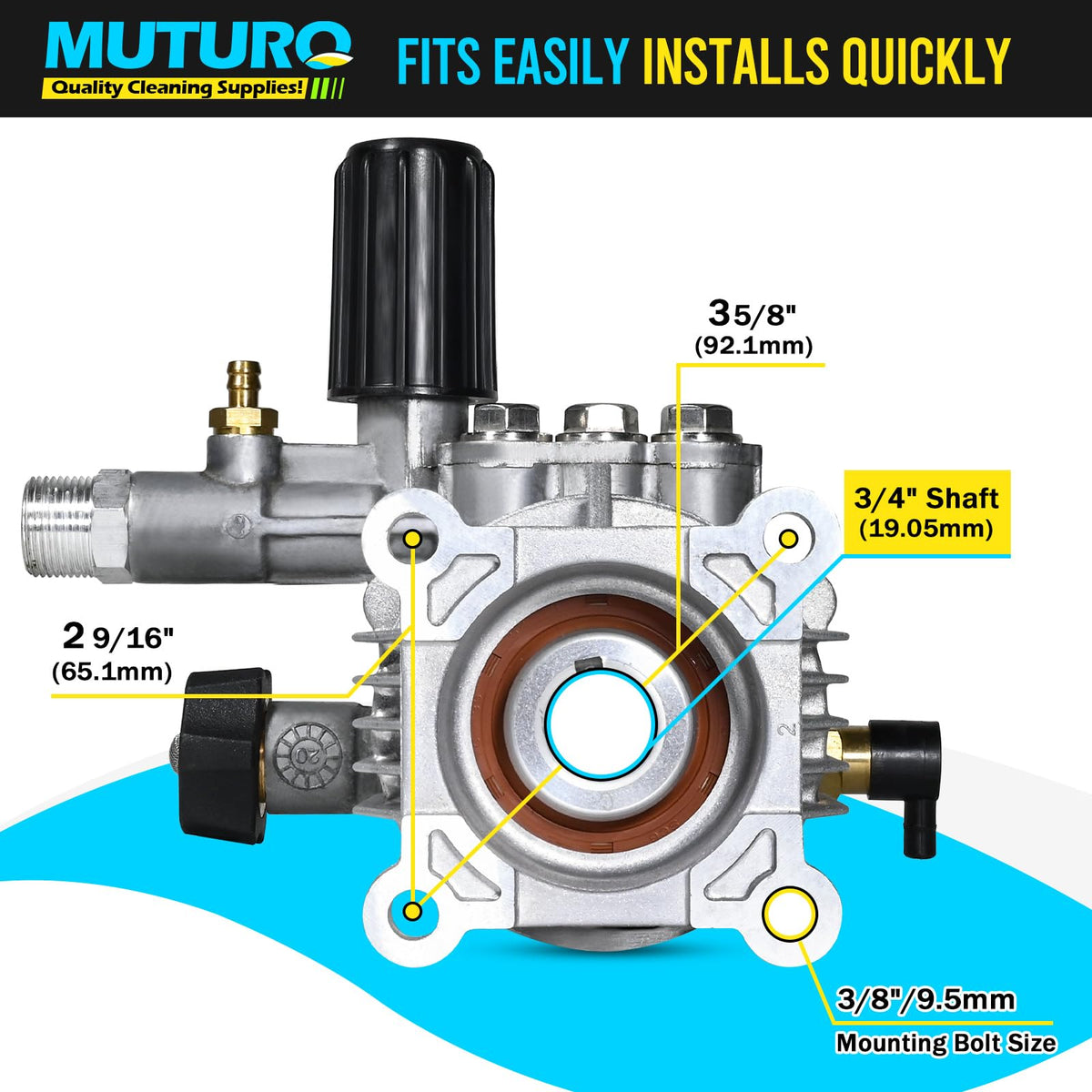 MUTURQ M22-threaded outlet and 3/4-inch NH inlet for versatile hose compatibility.