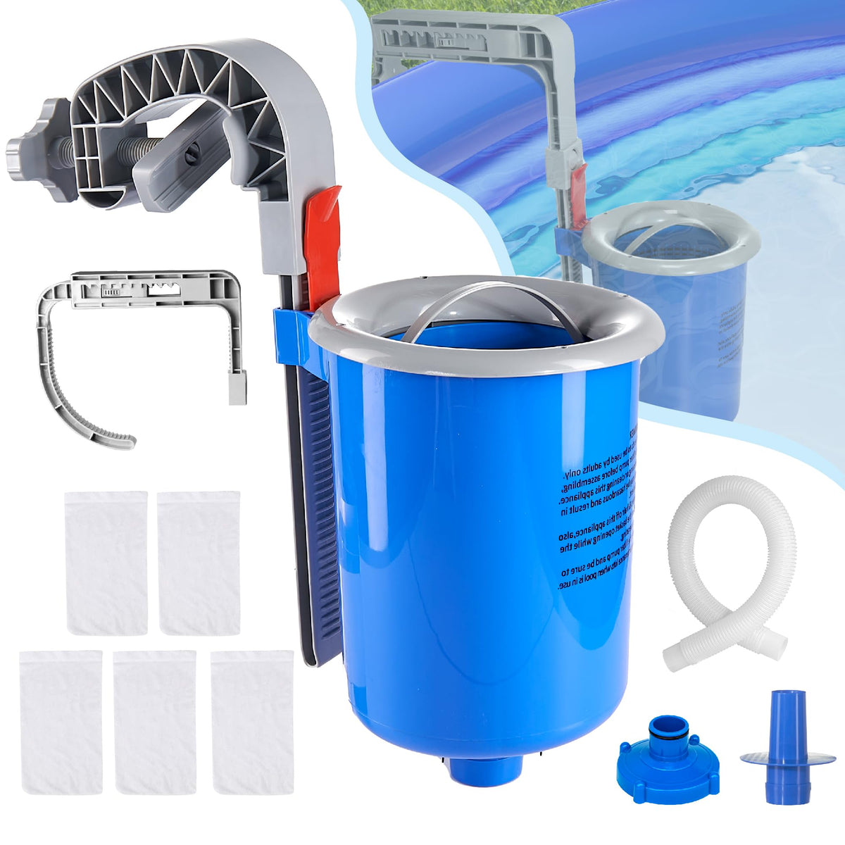 MUWOOB above-ground pool skimmer wall mount captures leaves at the edge