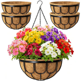 MUYEZHIYU 4-pack 12-inch hanging planters with coco liner promote healthy drainage and vibrant blooms.