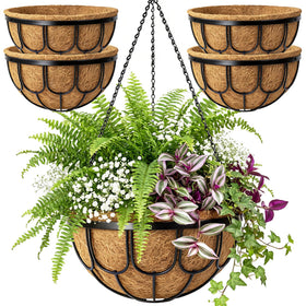 MUYEZHIYU 4-pack outer view of hanging planter with sturdy black metal frame for outdoor use