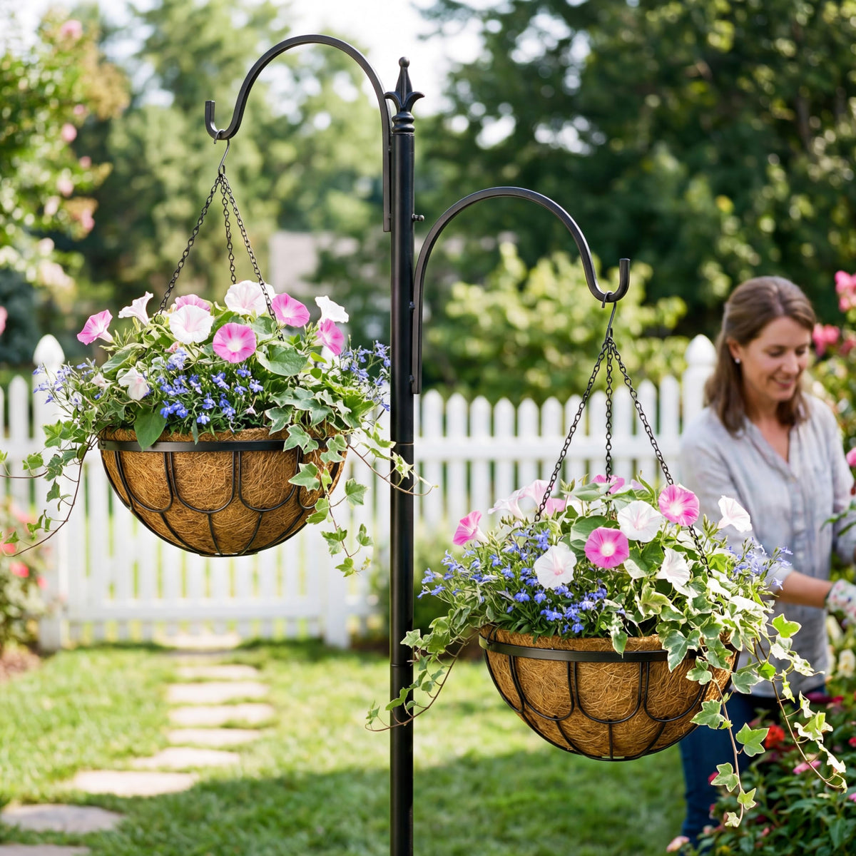 MUYEZHIYU rust-resistant frame on 14-inch hanging planter for long-lasting outdoor display