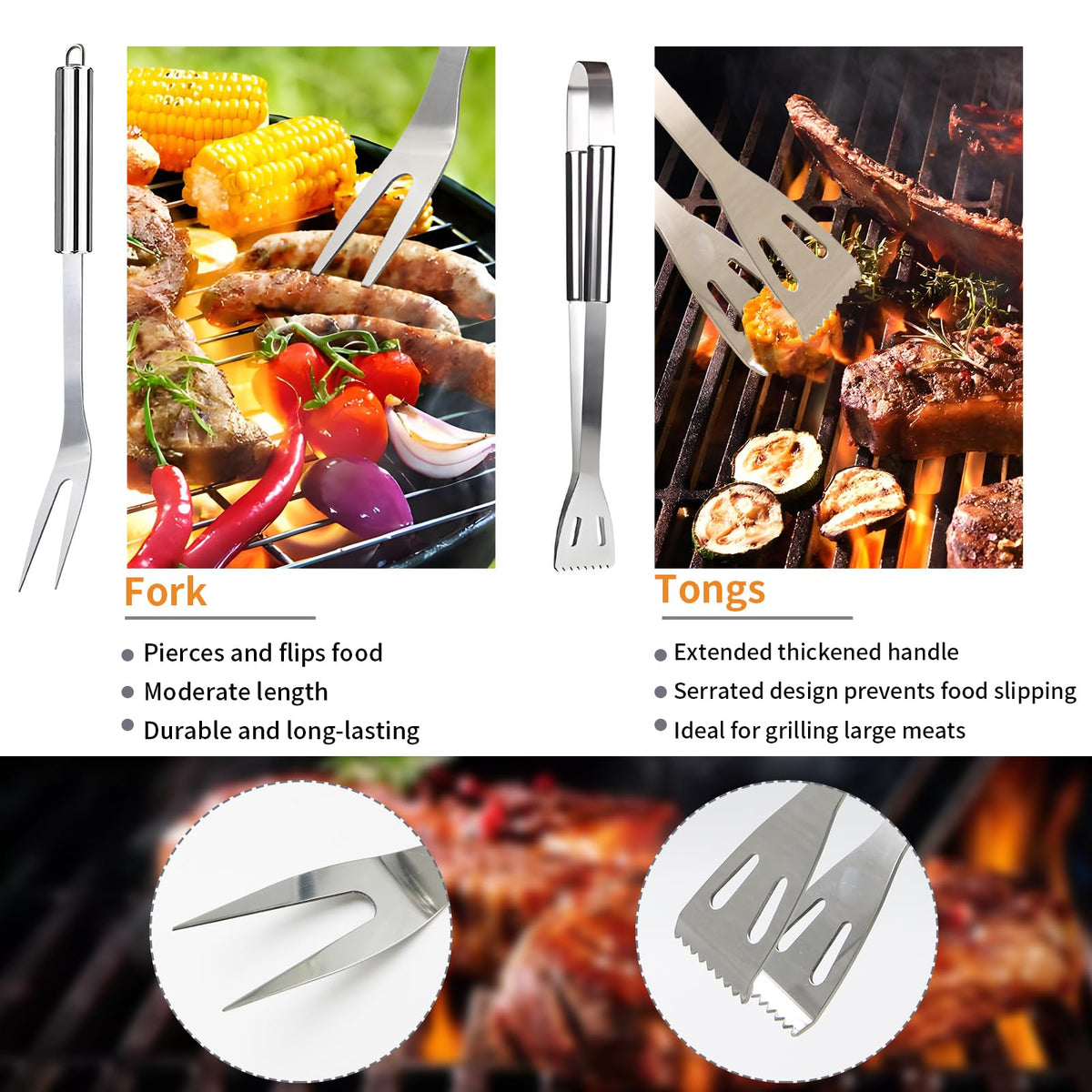 MUYFIO 11-piece BBQ fork pierces meat securely