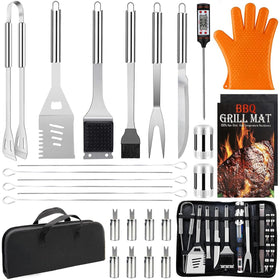 MUYFIO 28-piece grill set with tongs and spatula for outdoor grilling