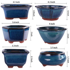 MUZHI 6PACK glazed bonsai pot blue raised feet and drainage hole support healthy root airflow