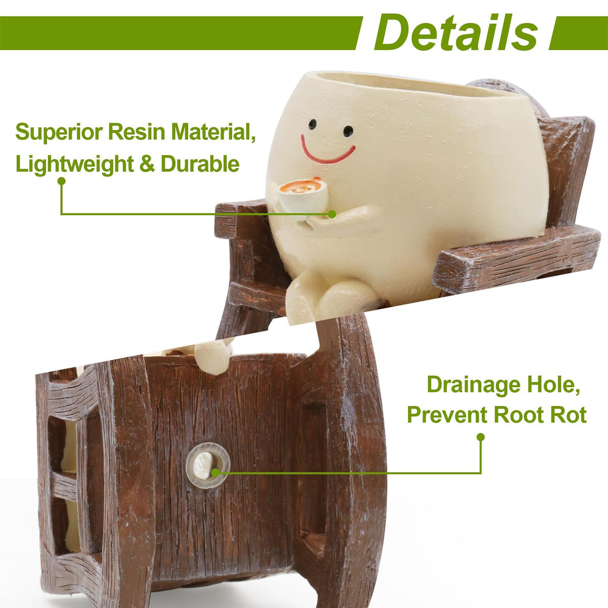 MUZZIOU resin plant pot suitable for indoor-outdoor display with drainage.
