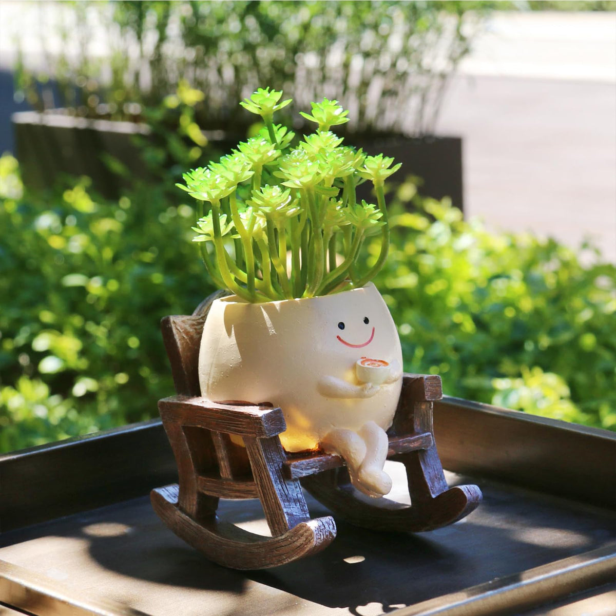 MUZZIOU rocking-chair planter smile adds whimsy to indoor or outdoor spaces.