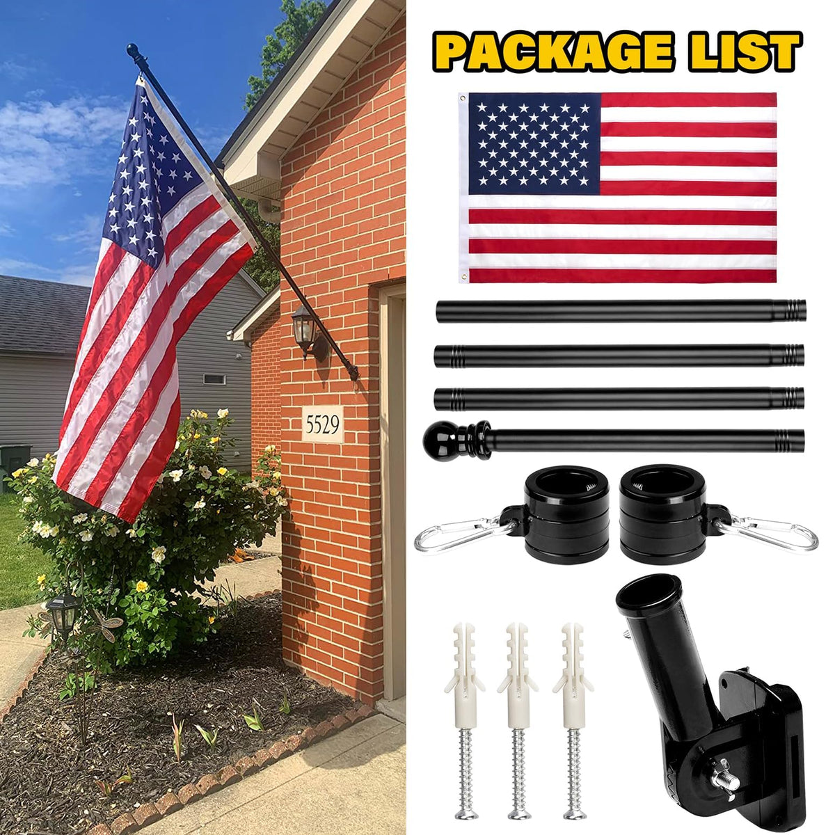 MVPRING 6ft black spinning flag pole reduces tangling for clean displays.