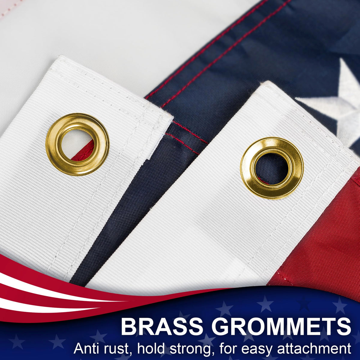 MVPRING flag brass grommets for secure mounting on poles or walls.