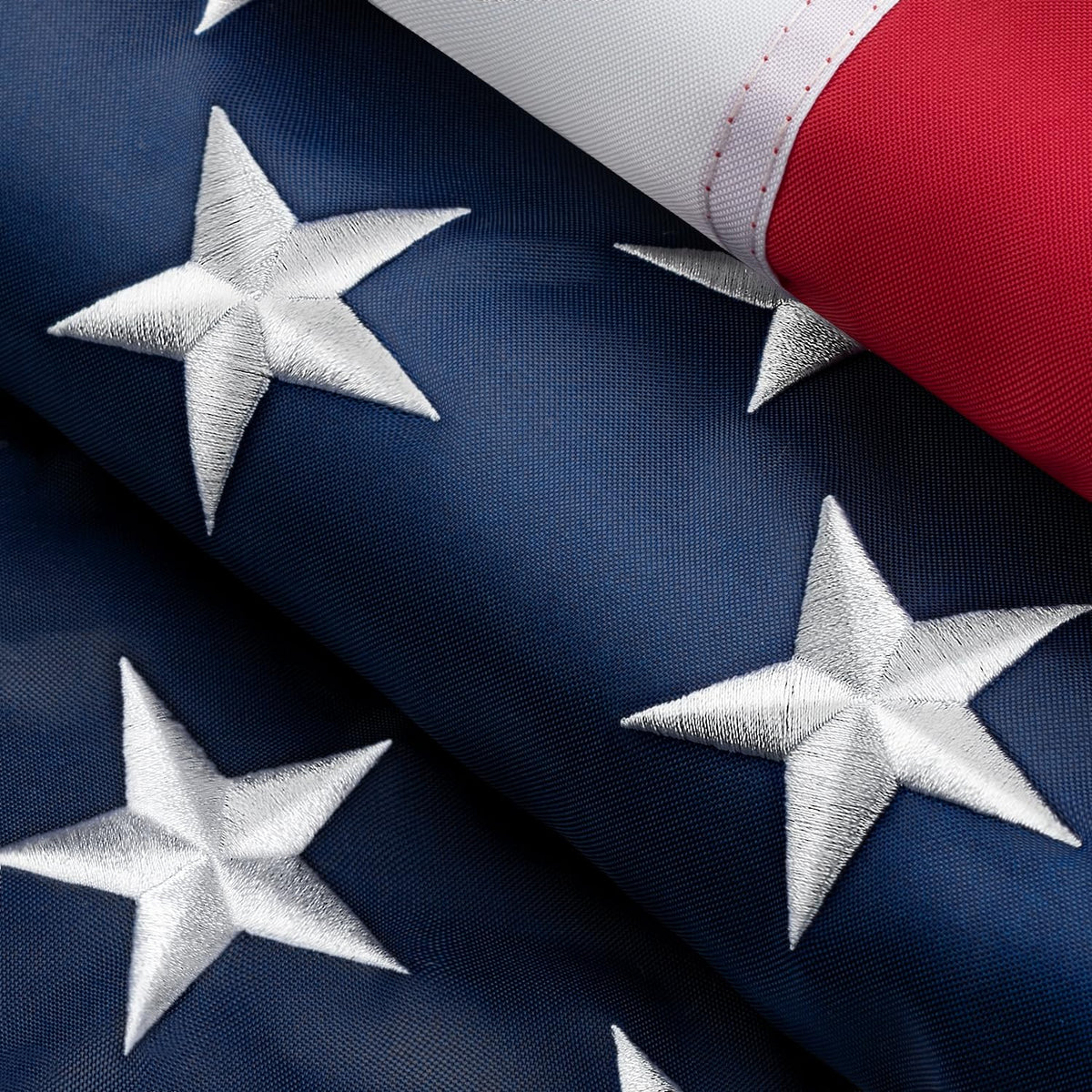 MVPRING flag with embroidered stars showing raised detail for crisp display.