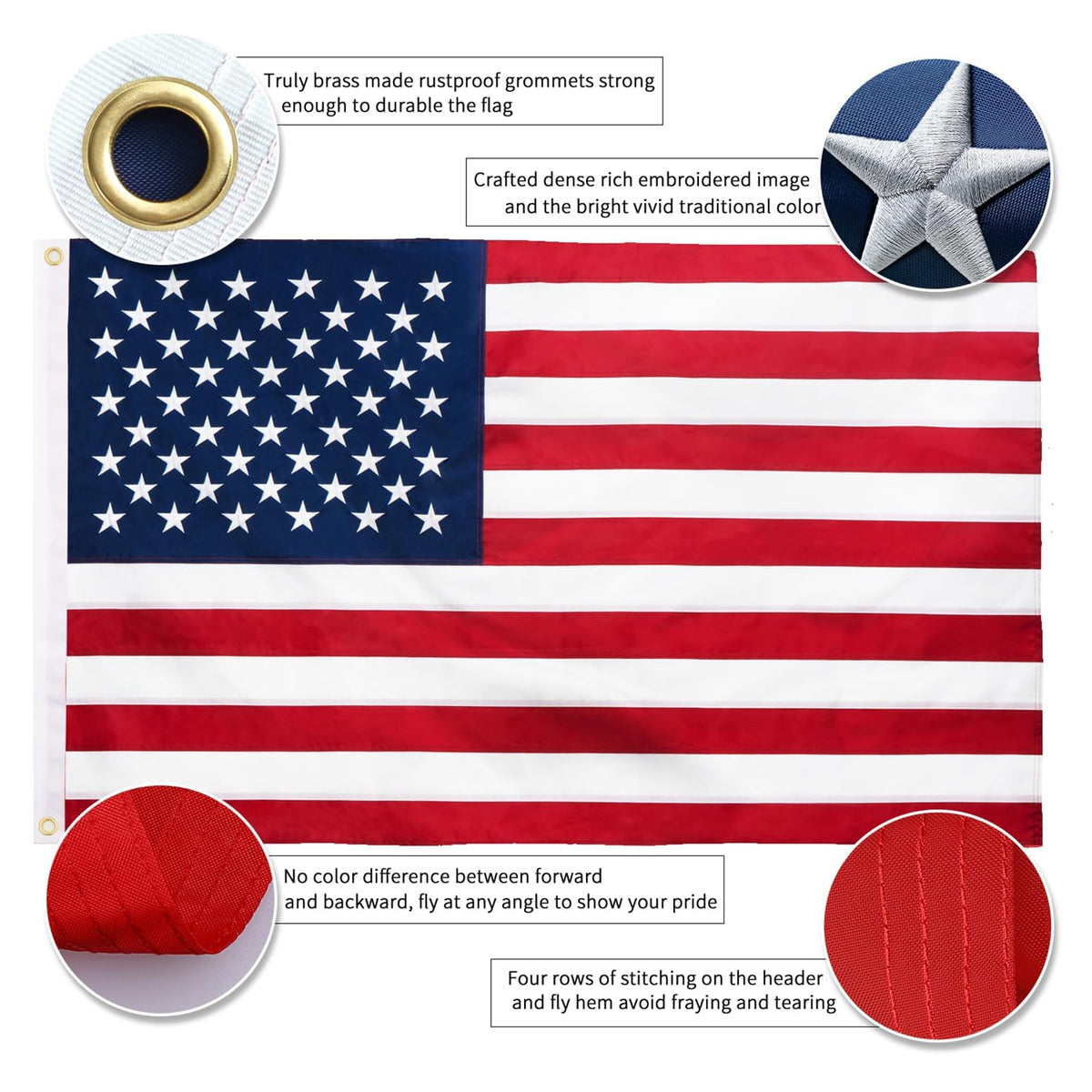MVPRING embroidered stars flag 3x5ft showcases durable outdoor construction.