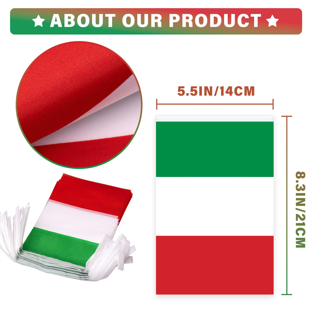 MVPRING Italy flag pennant showcases expert stitching and long-lasting display