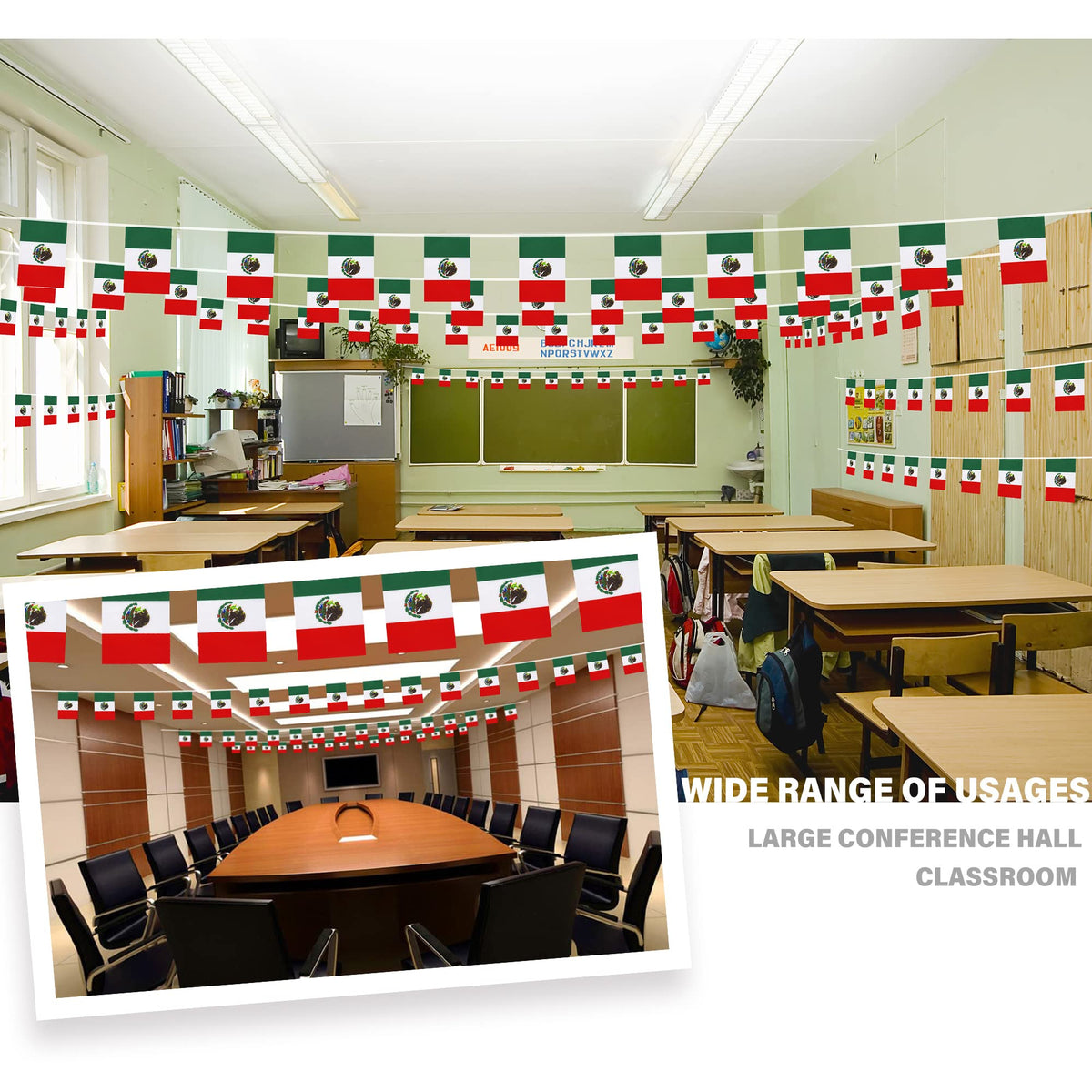 MVPRING Mexico flag pennant closeup stitching shows durable, neat craftsmanship.