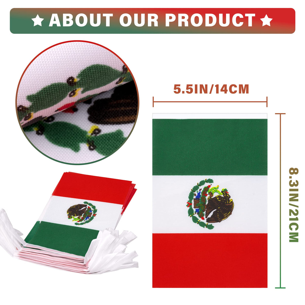 MVPRING Mexico flag pennant banner fluttering outdoors for events and celebrations.