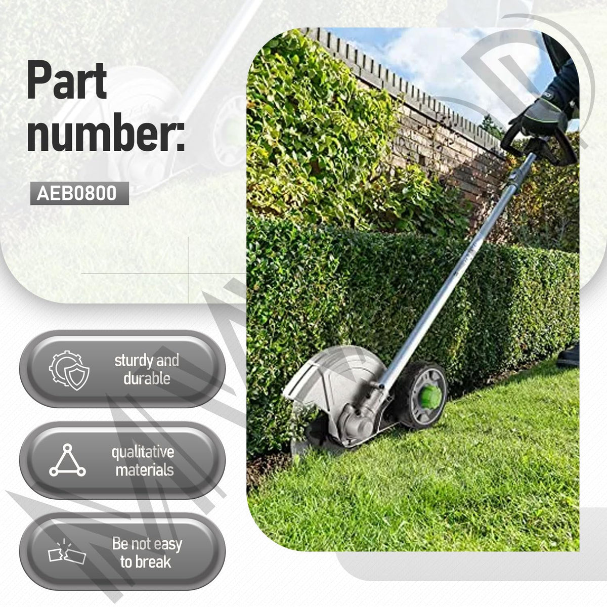 MWEDP AEB0800 hardened steel edger blade close-up showing durable edge.