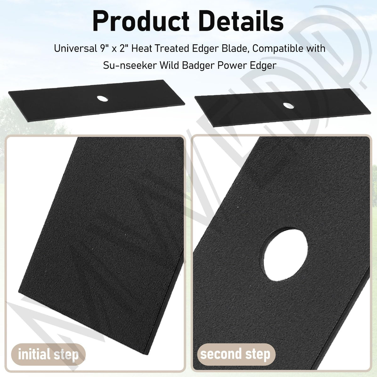Heat-treated MWEDP edger blade close-up highlighting toughness and resistance to bending.