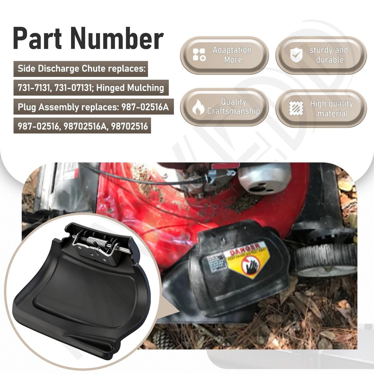 MWEDP kit layout with side chute and mulch plug components