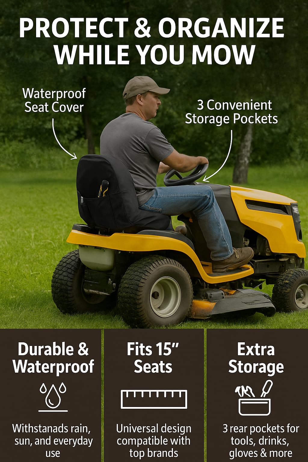 MWire waterproof 600D Oxford seat cover keeps seats dry during wet conditions.
