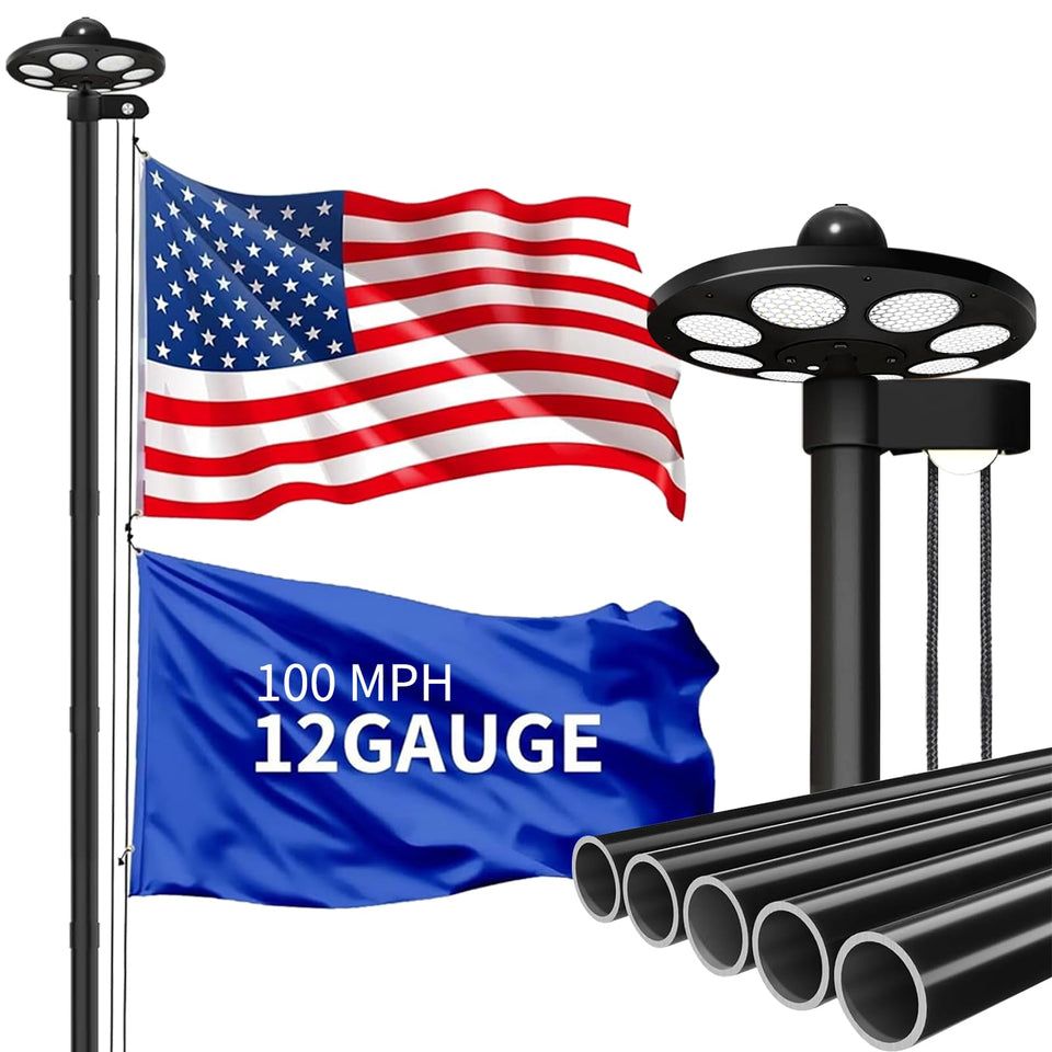MXQMKL 20ft heavy-duty solar flag pole light shining 136 LEDs for night display