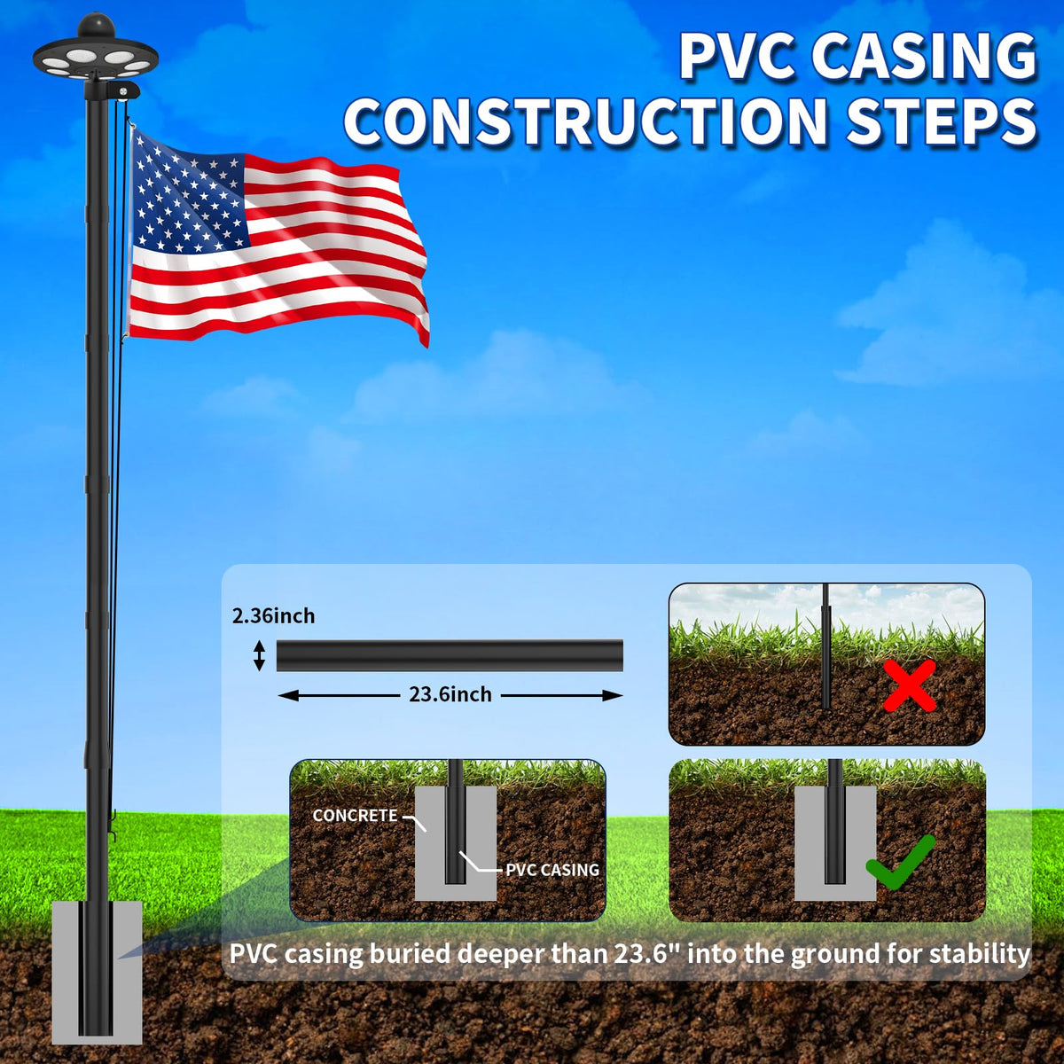 MXQMKL easy-install five-section pole with numbered segments ready to assemble