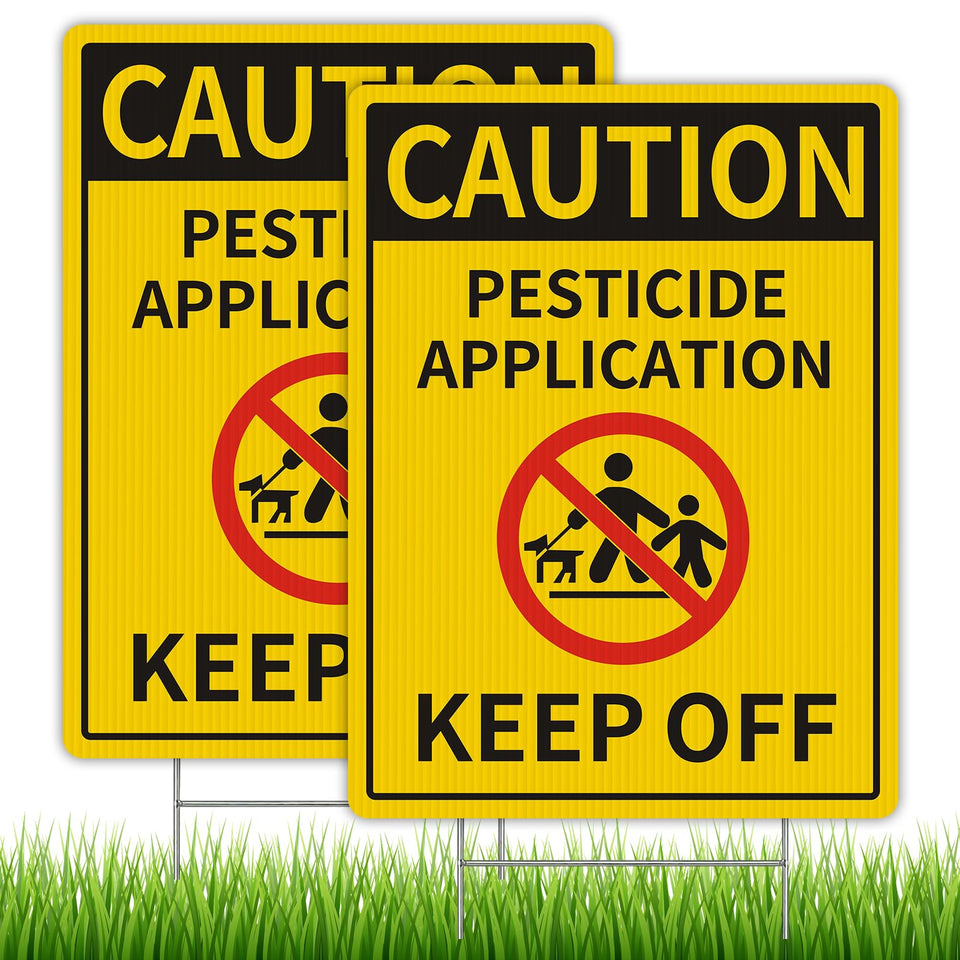 MXRVEN pesticide-warning yard sign with bold colors for outdoor visibility.