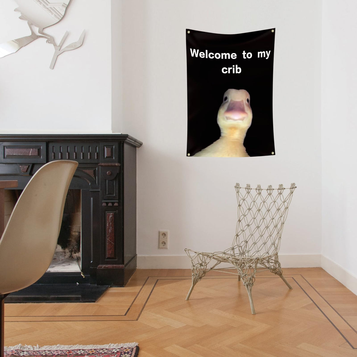 My Crib Flag draped in a bedroom, making a great gift idea.