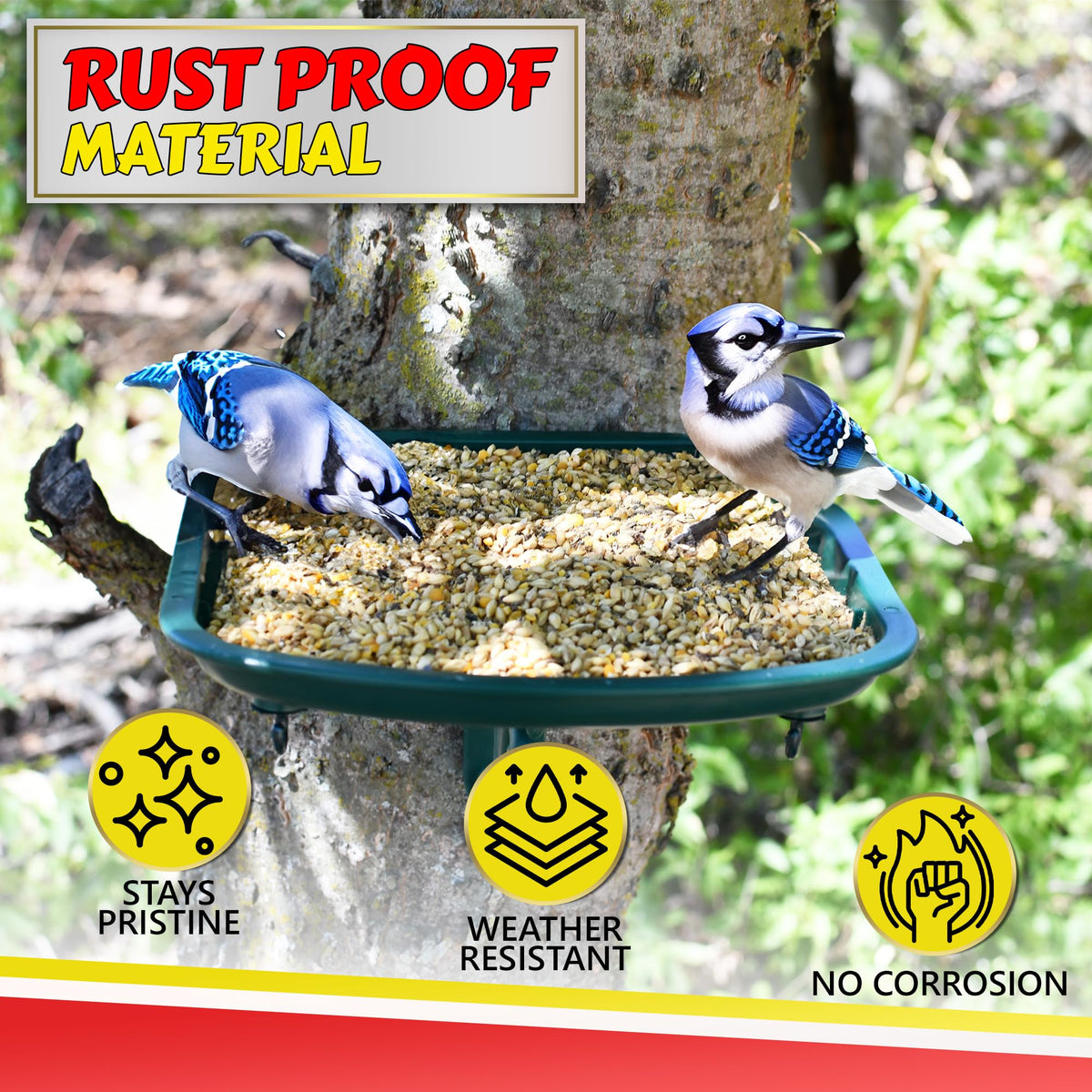 Self-draining tray design Keeps seed dry and accessible