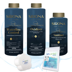 Sirona Simply Waterline Cleaner bottle pour helps prevent waterline buildup on spa shell