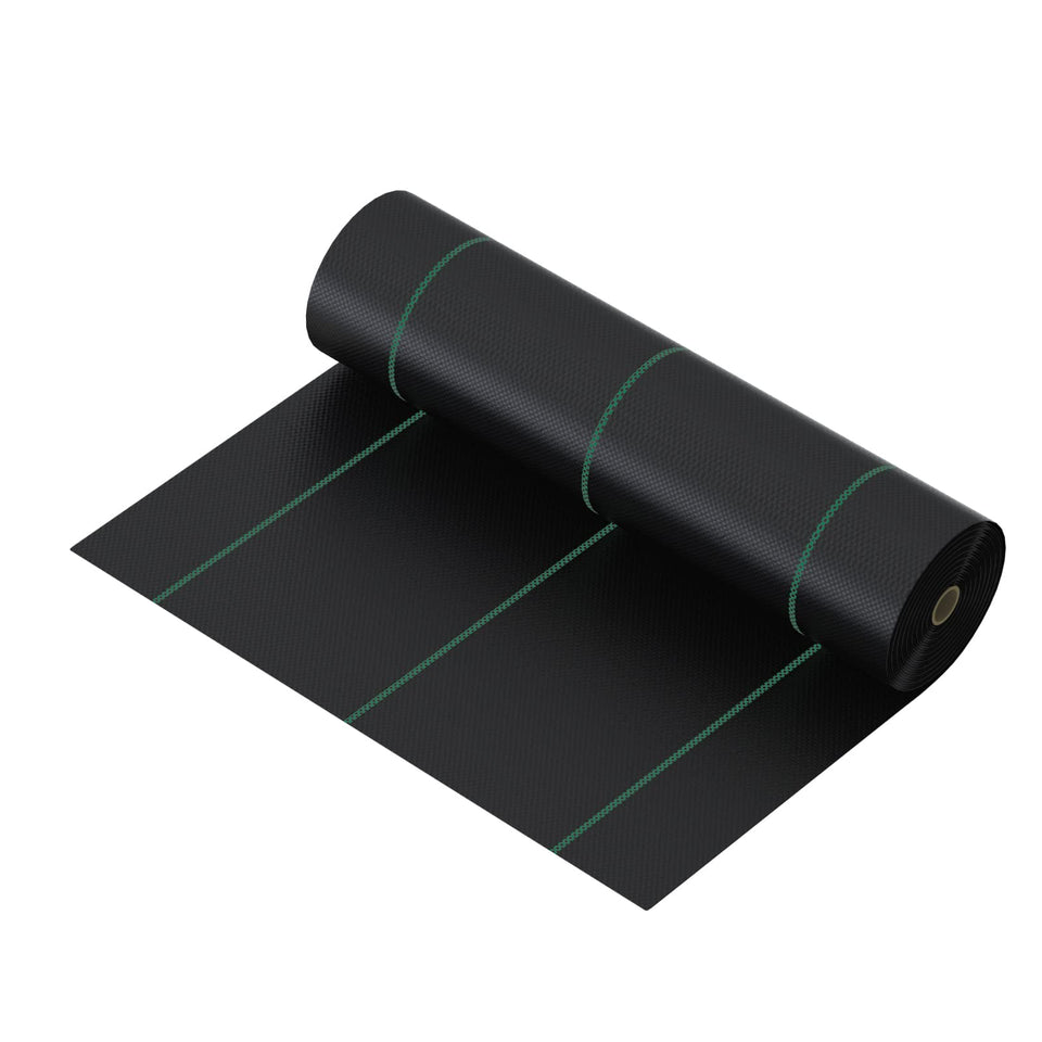 Mychoiii weed barrier roll protects garden beds from weeds while allowing water flow.