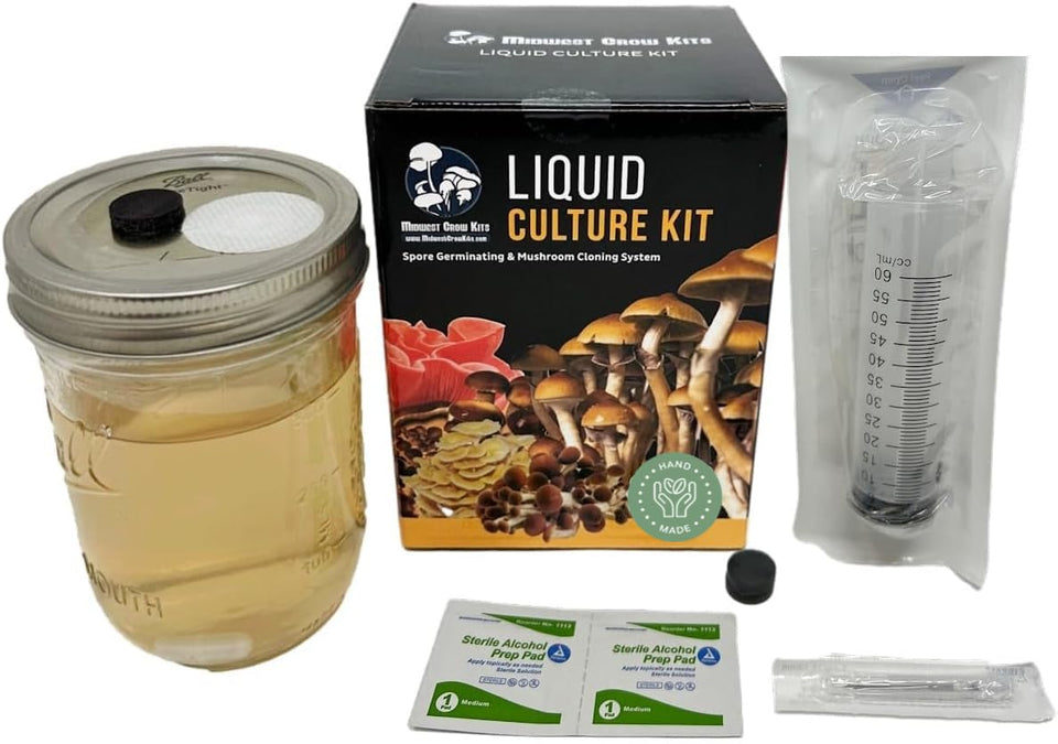 Myco Labs liquid culture jar close-up for ready-to-use culture solution.