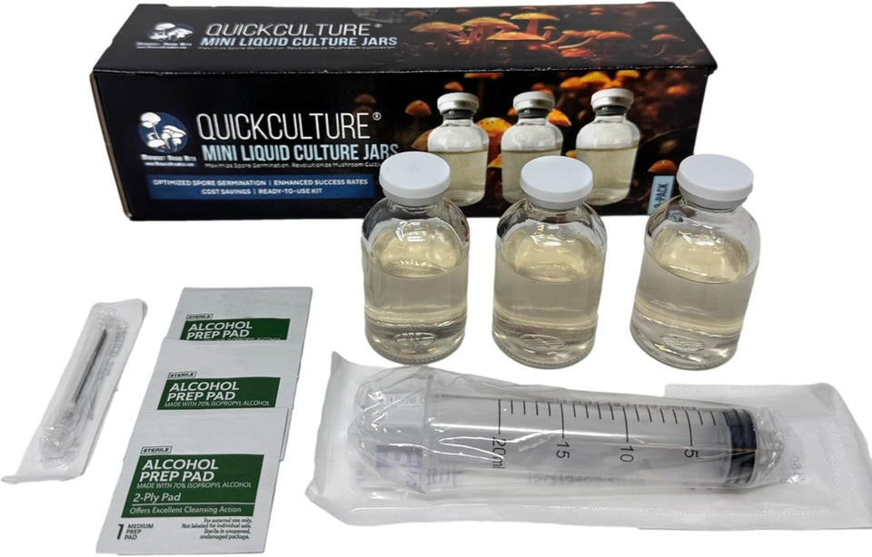 Myco Labs Quick Culture Mini Spore Jar close-up highlighting germination potential