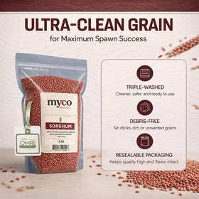 Mycology Basics Organic Sorghum bag open—ideal for ready-to-cook meals
