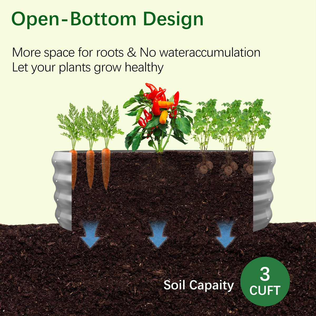 Mycovire garden bed holds 3.14 cu ft soil for ample planting space.