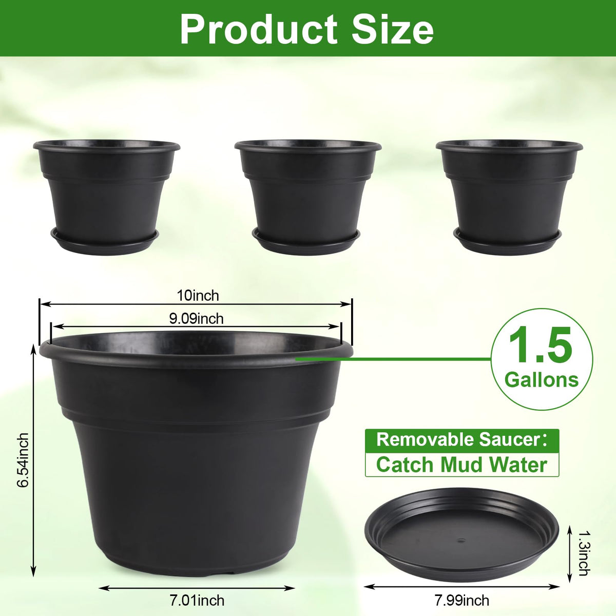 Myfeegoin 10-inch pot with drainage holes and removable saucer for safe watering.