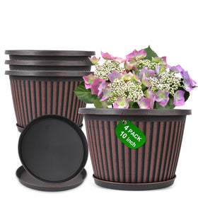 Myfeegoin Planter Pot 10 inch red-brown with saucer for indoor decor and drainage