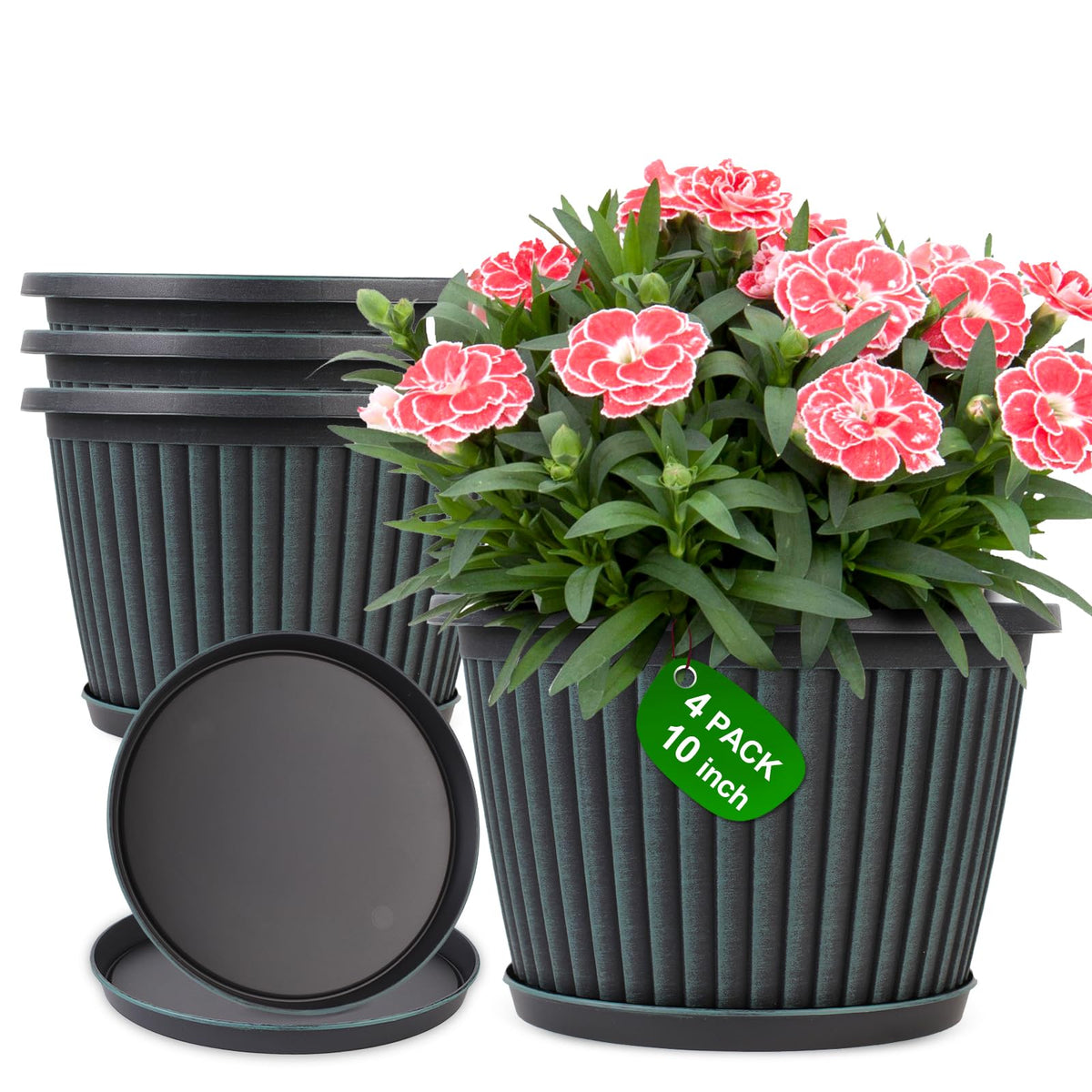 Myfeegoin 10-inch red-brown ribbed planter for elegant indoor display.