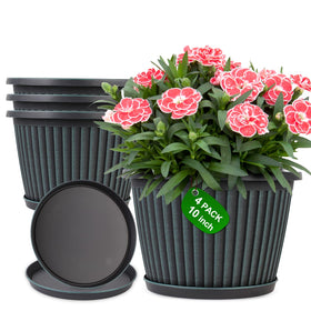 Myfeegoin 10-inch red-brown ribbed planter for elegant indoor display.