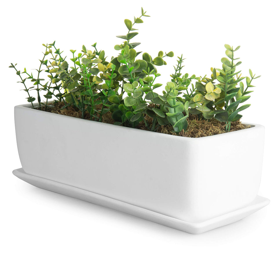 MyGift 14-inch ceramic indoor plant pot with drainage hole for moisture control