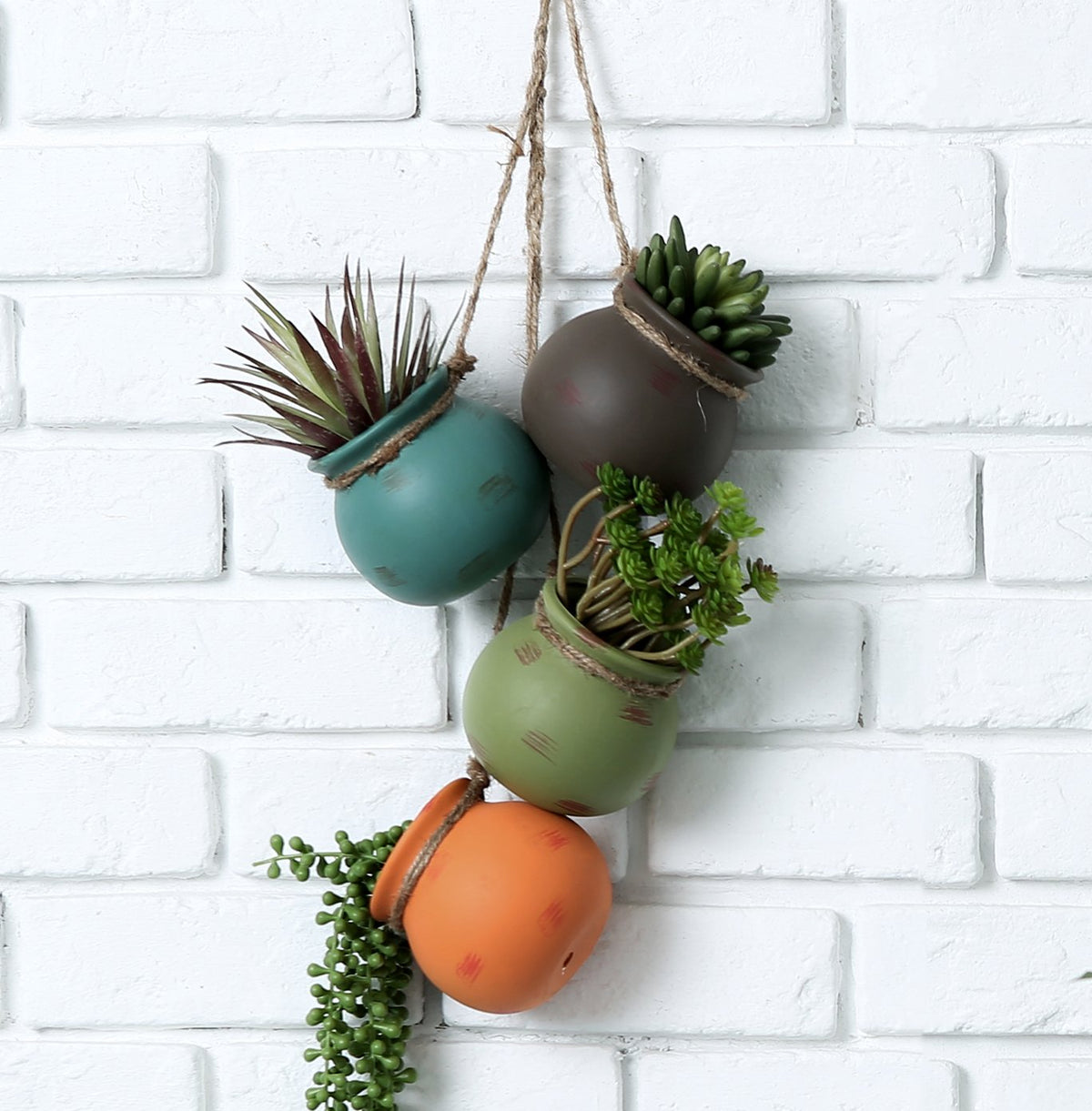 MyGift Dangling Southwest Desert blue pot close-up; vibrant glaze brightens a sunny windowsill
