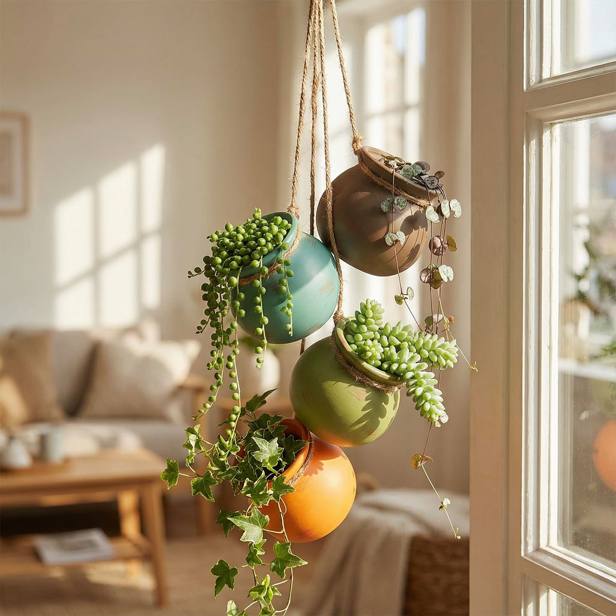 MyGift Dangling Southwest Desert green pot close-up; fresh hue complements leafy decor
