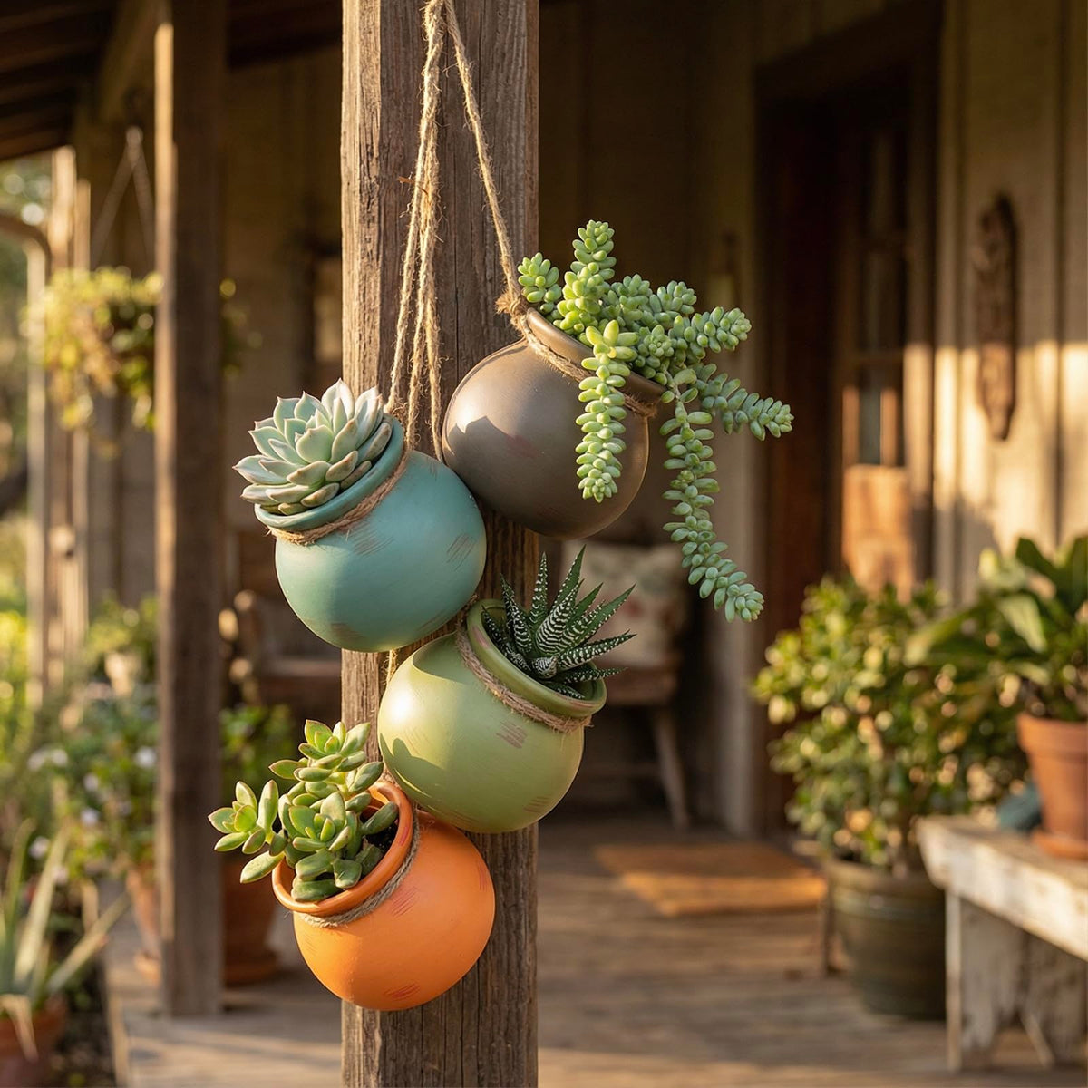 MyGift Dangling Southwest Desert jute rope assembly; natural rope adds rustic hanging charm for small spaces
