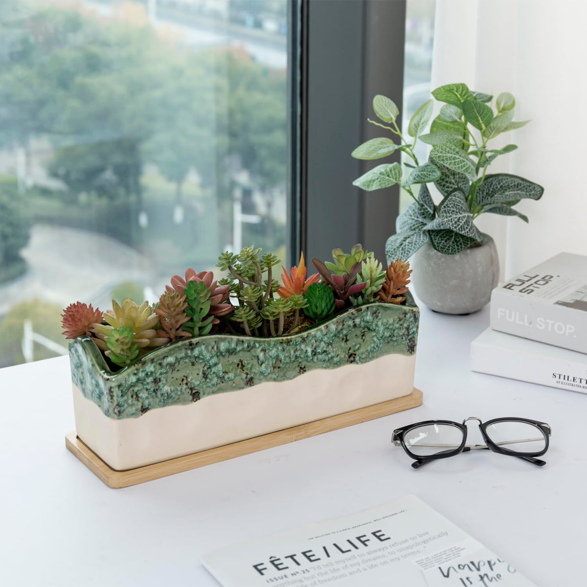 MyGift rectangular dish spacious for succulents or herbs.