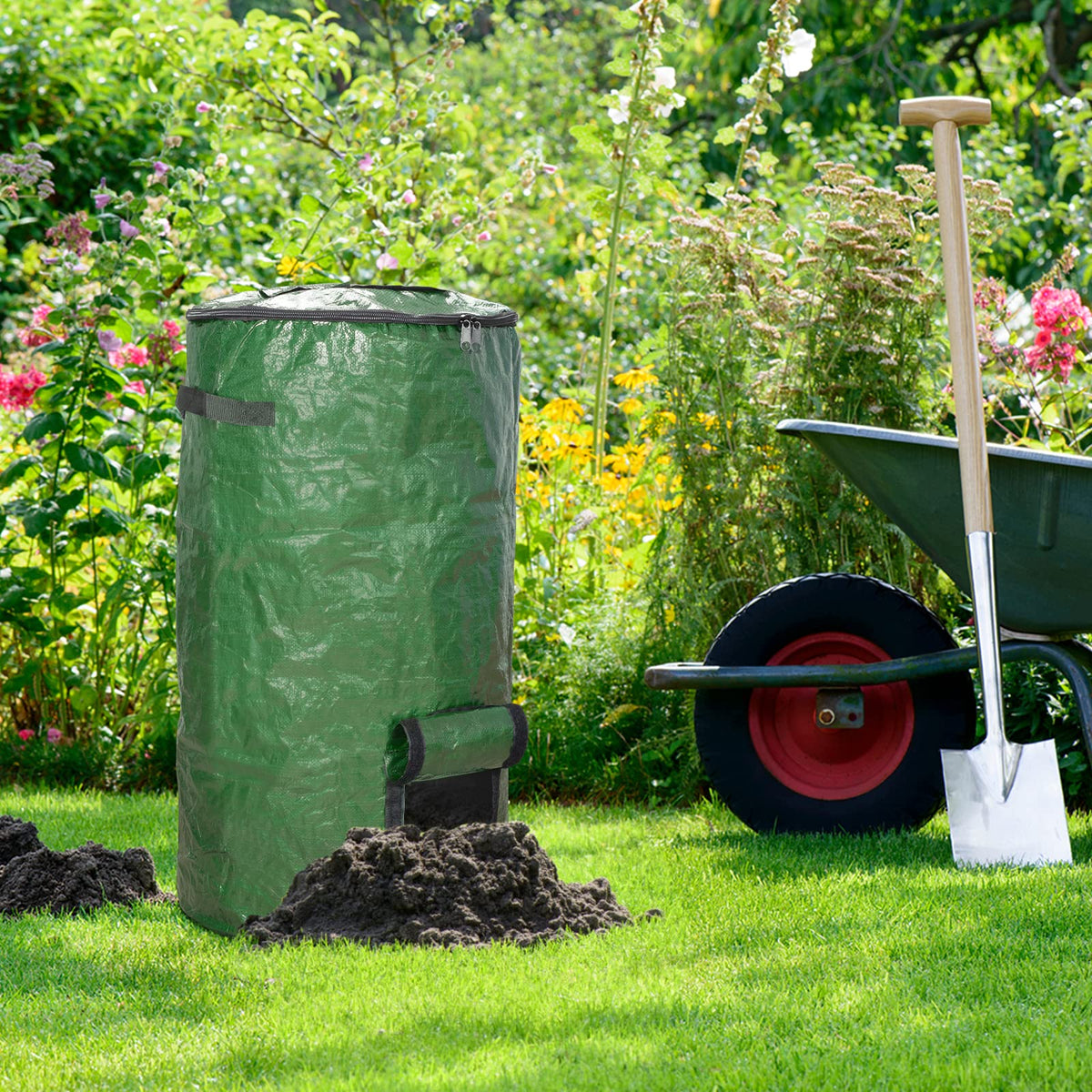 MyLifeUNIT compost bin top and bottom openings for easy access and filling.
