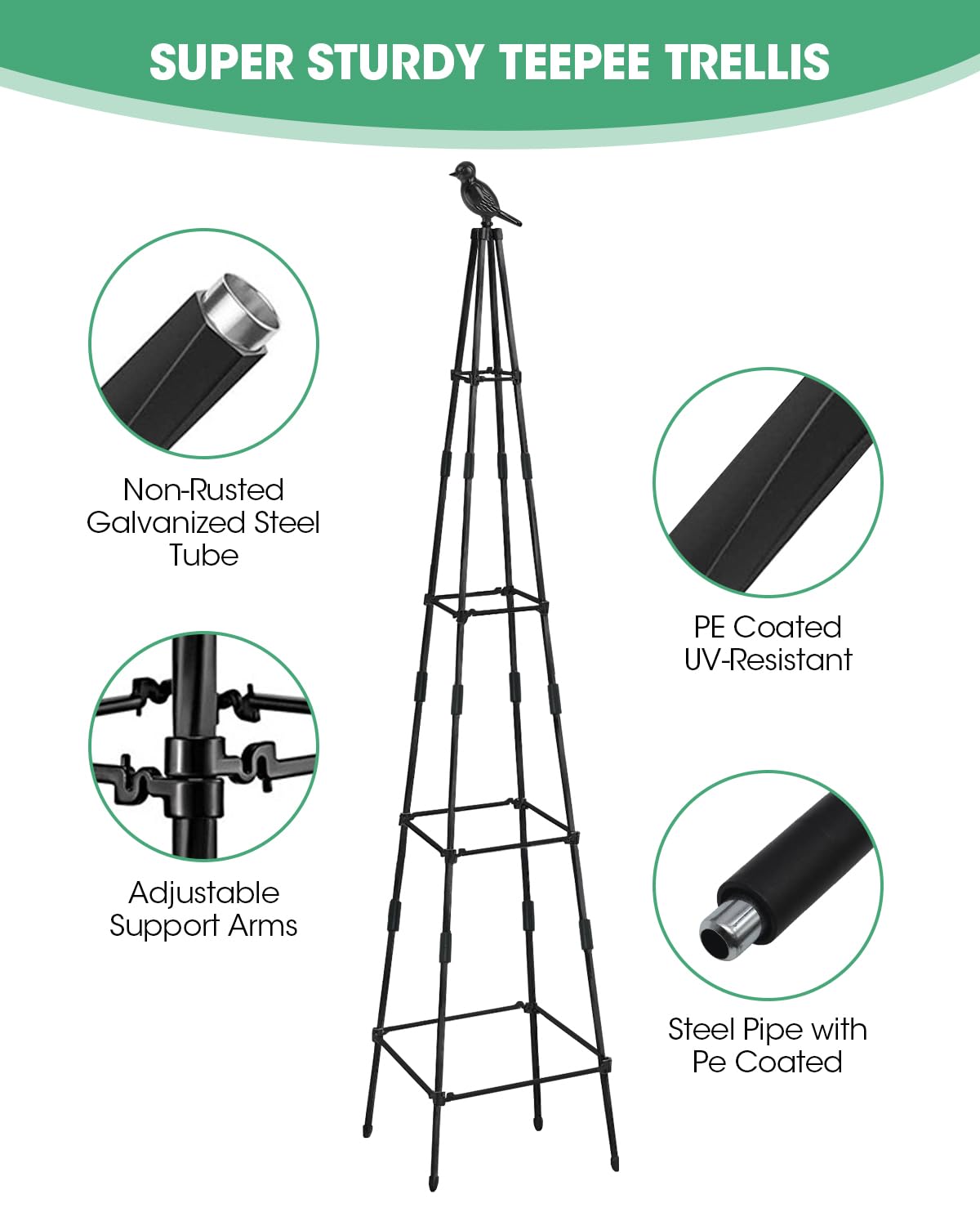 MYMULIKE adjustable height trellis adapts to plant growth stages.