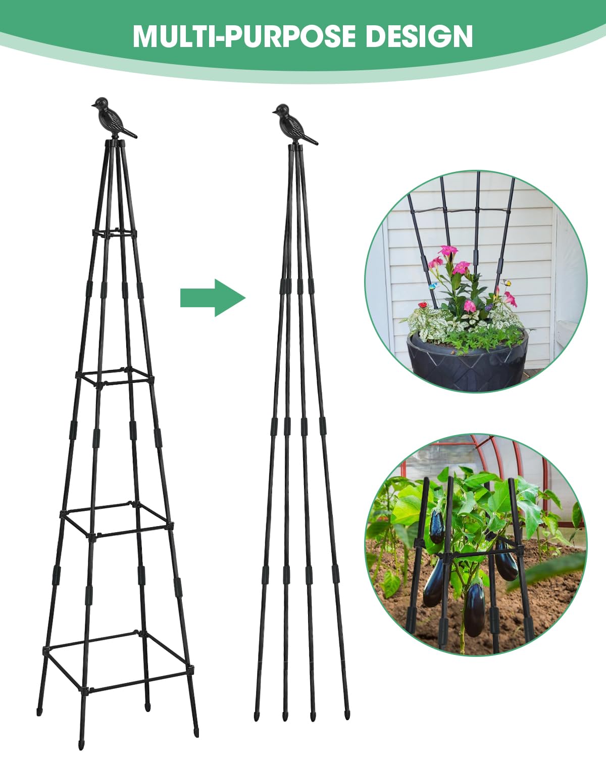 MYMULIKE indoor-outdoor trellis supports potted plants and vines.