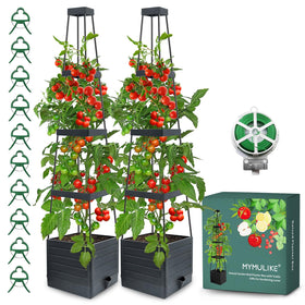 MYMULIKE 2pack raised garden bed with trellis supports climbing plants outdoors.