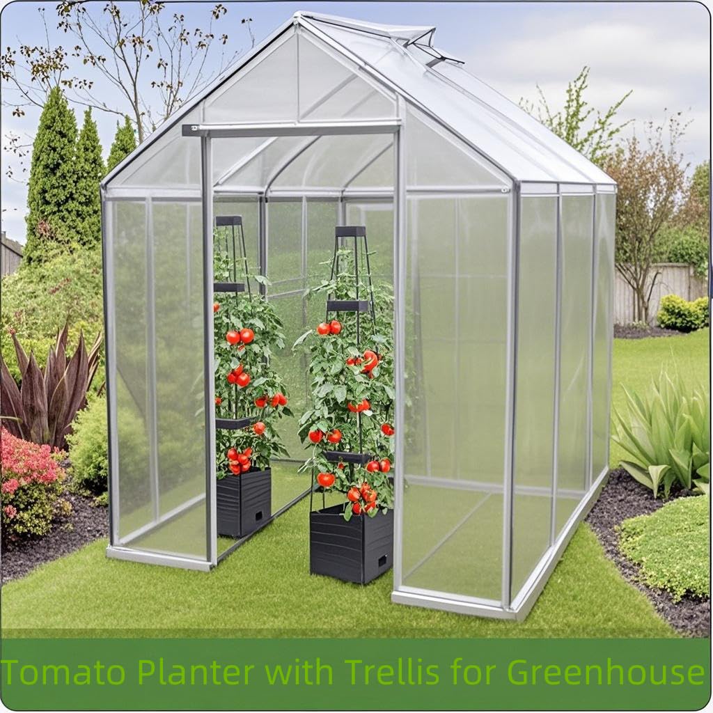 MYMULIKE 58in tomato cage planter provides sturdy vine support for tomatoes and cucumbers.