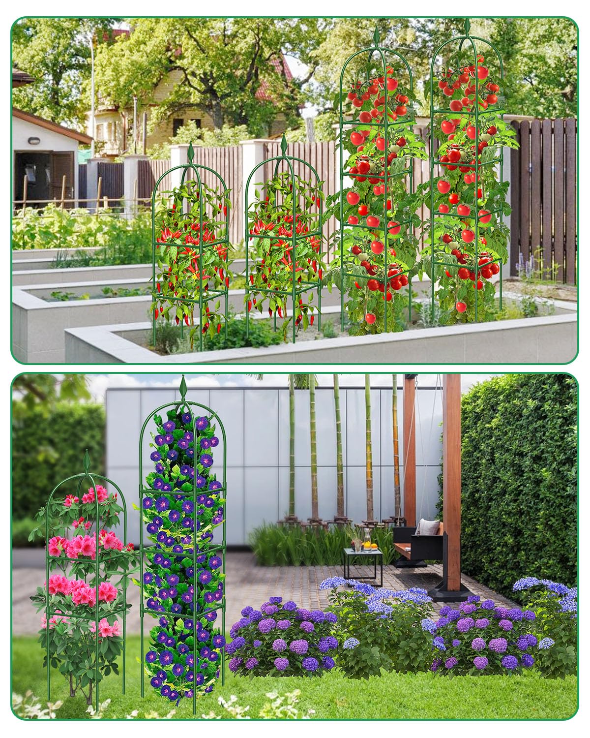 MYMULIKE sturdy steel frame supports roses, tomatoes, ivy.
