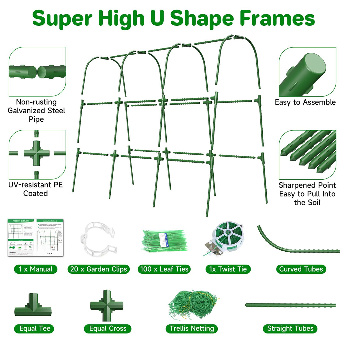 MYMULIKE durable steel trellis enhances stability for cucumbers, tomatoes, and squash.